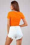 Kadın Bisiklet Yaka Vücuda Oturan Fitilli Esnek Oranj Crop Top Tişört-T-shirt-Tf The Fancy For You-cropkskrse-1-Kadın Bisiklet Yaka Vücuda Oturan Fitilli Esnek Oranj Crop Top Tişört