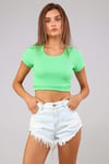 Kadın Bisiklet Yaka Vücuda Oturan Fitilli Esnek Yeşil Crop Top Tişört-T-shirt-Tf The Fancy For You-cropkskrse-3-Kadın Bisiklet Yaka Vücuda Oturan Fitilli Esnek Yeşil Crop Top Tişört