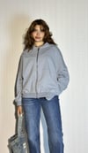Kadın Bomber Yaka Fermuarlı Uzun Kol Oversize Sweatshirt - Gri-Sweatshirt-Tf The Fancy For You-9393swt3-2- Kadın Bomber Yaka İçi Şardonsuz Fermuarlı Oversize Fit Sweatshirt 
