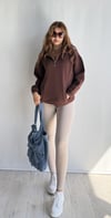 Kadın Dik Yaka Yarım Fermuarlı Pamuklu Cep Detaylı Oversize Çikolata Sweatshirt-Sweatshirt-Tf The Fancy For You-8835-3-Kadın Dik Yaka Yarım Fermuarlı Pamuklu Cep Detaylı Oversize Çikolata Sweatshirt