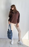 Kadın Dik Yaka Yarım Fermuarlı Pamuklu Cep Detaylı Oversize Çikolata Sweatshirt-Sweatshirt-Tf The Fancy For You-8835-3-Kadın Dik Yaka Yarım Fermuarlı Pamuklu Cep Detaylı Oversize Çikolata Sweatshirt