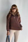 Kadın Dik Yaka Yarım Fermuarlı Pamuklu Cep Detaylı Oversize Çikolata Sweatshirt-Sweatshirt-Tf The Fancy For You-8835-3-Kadın Dik Yaka Yarım Fermuarlı Pamuklu Cep Detaylı Oversize Çikolata Sweatshirt