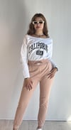 Kadın Geniş Yaka Baskılı Uzun Kol Oversize Bel Lastikli Beyaz-Kahverengi Eşofman Takımı-Alt Üst Takım -Tf The Fancy For You-8032-5-Kadın Geniş Yaka Baskılı Uzun Kol Oversize Bel Lastikli Beyaz-Kahverengi Eşofman Takımı