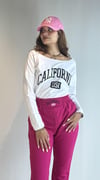 Kadın Geniş Yaka Baskılı Uzun Kol Oversize Bel Lastikli Beyaz-Fuşya Eşofman Takımı-Alt Üst Takım -Tf The Fancy For You-8032-4-Kadın Geniş Yaka Baskılı Uzun Kol Oversize Bel Lastikli Beyaz-Fuşya Eşofman Takımı