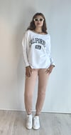 Kadın Geniş Yaka Baskılı Uzun Kol Oversize Bel Lastikli Beyaz-Kahverengi Eşofman Takımı-Alt Üst Takım -Tf The Fancy For You-8032-5-Kadın Geniş Yaka Baskılı Uzun Kol Oversize Bel Lastikli Beyaz-Kahverengi Eşofman Takımı