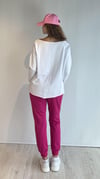 Kadın Geniş Yaka Baskılı Uzun Kol Oversize Bel Lastikli Beyaz-Fuşya Eşofman Takımı-Alt Üst Takım -Tf The Fancy For You-8032-4-Kadın Geniş Yaka Baskılı Uzun Kol Oversize Bel Lastikli Beyaz-Fuşya Eşofman Takımı