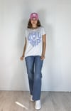 Kadın Geniş Yaka Kabartma Baskı Detaylı Çizgili Oversize Mavi Tişört -T-shirt-Tf The Fancy For You-7928-3-