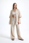 Kadın İkili Keten Gömlek Pantolon Alt Üst Takım-İkili Takım-Tf The Fancy For You-8736-