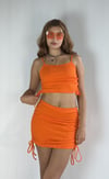 Kadın İnce Askılı Ayarlanabilir Fitilli Üst Crop Alt Mini Oranj Etekli Takım-Alt Üst Takım -Tf The Fancy For You-tkmkskrse-1-Kadın İnce Askılı Ayarlanabilir Fitilli Üst Crop Alt Mini Oranj Etekli Takım