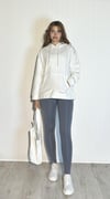 Kadın Kapüşonlu Kanguru Cepli Uzun Kol Oversize Sweatshirt -Sweatshirt-Tf The Fancy For You-7376-Kadın Kapüşonlu Yumuşak İçi Pamuklu Basic Oversize Sweatshirt