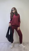 Kadın Kapüşonlu Uzun Kollu Oversize Bel Lastikli Bordo Eşofman Takım-Alt Üst Takım -Tf The Fancy For You-takım-Kadın Kapüşonlu Uzun Kollu Oversize Bel Lastikli Bordo Eşofman Takım