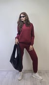 Kadın Kapüşonlu Uzun Kollu Oversize Bel Lastikli Bordo Eşofman Takım-Alt Üst Takım -Tf The Fancy For You-takım-Kadın Kapüşonlu Uzun Kollu Oversize Bel Lastikli Bordo Eşofman Takım