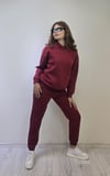 Kadın Kapüşonlu Uzun Kollu Oversize Bel Lastikli Bordo Eşofman Takım-Alt Üst Takım -Tf The Fancy For You-takım-Kadın Kapüşonlu Uzun Kollu Oversize Bel Lastikli Bordo Eşofman Takım