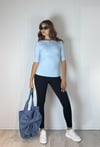 Kadın Kayık Yaka Yarım Kol Fitilli Mavi Bluz-T-shirt-Tf The Fancy For You-9534-5-Kadın Kayık Yaka Yarım Kol Fitilli Mavi Bluz