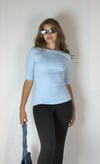 Kadın Kayık Yaka Yarım Kol Fitilli Mavi Bluz-T-shirt-Tf The Fancy For You-9534-5-Kadın Kayık Yaka Yarım Kol Fitilli Mavi Bluz