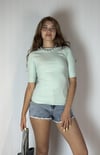 Kadın Kayık Yaka Yarım Kol Fitilli Turkuaz Bluz-T-shirt-Tf The Fancy For You-9534-4-Kadın Kayık Yaka Yarım Kol Fitilli Turkuaz Bluz