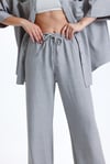 Kadın Keten Kumaş Truvakar Kol Oversize Basic Gömlek Şort Gri İkili Takım-Alt Üst Takım -Tf The Fancy For You-8736-3-Kadın Keten Kumaş Truvakar Kol Oversize Basic Gömlek Şort Gri İkili Takım