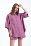 Kadın Keten Kumaş Truvakar Kol Oversize Basic Gömlek Şort Gül Kurusu İkili Takım-Alt Üst Takım -Tf The Fancy For You-8774-1-Kadın Keten Kumaş Truvakar Kol Oversize Basic Gömlek Şort Gül Kurusu İkili Takım