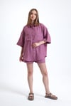 Kadın Keten Kumaş Truvakar Kol Oversize Basic Gömlek Şort Gül Kurusu İkili Takım-Alt Üst Takım -Tf The Fancy For You-8774-1-Kadın Keten Kumaş Truvakar Kol Oversize Basic Gömlek Şort Gül Kurusu İkili Takım