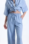Kadın Keten Kumaş Truvakar Kol Oversize Basic Gömlek Şort Mavi İkili Takım-Alt Üst Takım -Tf The Fancy For You-8736-4-Kadın Keten Kumaş Truvakar Kol Oversize Basic Gömlek Şort Mavi İkili Takım