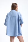 Kadın Keten Kumaş Truvakar Kol Oversize Basic Gömlek Şort Mavi İkili Takım-Alt Üst Takım -Tf The Fancy For You-8774-4-Kadın Keten Kumaş Truvakar Kol Oversize Basic Gömlek Şort Mavi İkili Takım