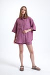 Kadın Keten Kumaş Truvakar Kol Oversize Basic Gömlek Şort Gül Kurusu İkili Takım-Alt Üst Takım -Tf The Fancy For You-8774-1-Kadın Keten Kumaş Truvakar Kol Oversize Basic Gömlek Şort Gül Kurusu İkili Takım