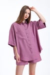 Kadın Keten Kumaş Truvakar Kol Oversize Basic Gömlek Şort Gül Kurusu İkili Takım-Alt Üst Takım -Tf The Fancy For You-8774-1-Kadın Keten Kumaş Truvakar Kol Oversize Basic Gömlek Şort Gül Kurusu İkili Takım