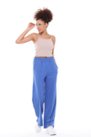 Kadın Lastikli Yüksek Bel Yırtmaçlı Bol Paça Mavi Pantolon-Pantolon-Tf The Fancy For You-9093-3-Kadın Lastikli Yüksek Bel Yırtmaçlı Bol Paça Mavi Pantolon
