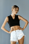 Kadın Pola Yaka Sıfır Kol Crop Top Bluz -T-shirt-Tf The Fancy For You-yakalıcrop-Kadın Slim Fit Polo Yaka Detaylı Fitilli Ekstra Esnek Basic Crop Bluz