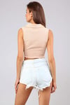 Kadın Polo Yaka Sıfır Kol Bej Crop Top Bluz-T-shirt-Tf The Fancy For You-yakalıcrop-5-Kadın Polo Yaka Sıfır Kol Bej Crop Top Bluz