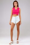 Kadın Polo Yaka Sıfır Kol Fuşya Crop Top Bluz-T-shirt-Tf The Fancy For You-yakalıcrop-4-Kadın Polo Yaka Sıfır Kol Fuşya Crop Top Bluz