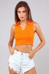 Kadın Polo Yaka Sıfır Kol Oranj Crop Top Bluz-T-shirt-Tf The Fancy For You-yakalıcrop-1-Kadın Polo Yaka Sıfır Kol Oranj Crop Top Bluz