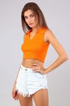 Kadın Polo Yaka Sıfır Kol Oranj Crop Top Bluz-T-shirt-Tf The Fancy For You-yakalıcrop-1-Kadın Polo Yaka Sıfır Kol Oranj Crop Top Bluz