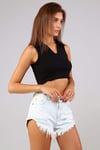 Kadın Polo Yaka Sıfır Kol Siyah Crop Top Bluz-T-shirt-Tf The Fancy For You-yakalıcrop-2-Kadın Polo Yaka Sıfır Kol Siyah Crop Top Bluz