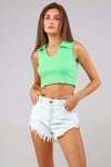 Kadın Polo Yaka Sıfır Kol Yeşil Crop Top Bluz-T-shirt-Tf The Fancy For You-yakalıcrop-3-Kadın Polo Yaka Sıfır Kol Yeşil Crop Top Bluz