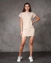 Kadın Sırt Dekolteli Kısa Kollu Mini Bej Elbise-Elbise-Tf The Fancy For You-6349-4-Kadın Sırt Dekolteli Kısa Kollu Mini Bej Elbise