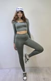 Kadın Uzun Kollu Crop Yüksek Bel Slim Fit Tayt Haki İkili Takım-Alt Üst Takım -Tf The Fancy For You-sportakım-1-Kadın Uzun Kollu Crop Yüksek Bel Slim Fit Tayt Haki İkili Takım