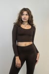 Kadın Uzun Kollu Crop Yüksek Bel Slim Fit Tayt Kahverengi İkili Takım-Alt Üst Takım -Tf The Fancy For You-sportakım-2-Kadın Uzun Kollu Crop Yüksek Bel Slim Fit Tayt Kahverengi İkili Takım