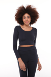 Kadın Uzun Kollu Dar Kalıp Yuvarlak Yaka Kadın Lacivert Crop Top Tişört -T-shirt-Tf The Fancy For You-9125-3-Kadın Uzun Kollu Dar Kalıp Yuvarlak Yaka Kadın Lacivert Crop Top Tişört 