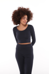 Kadın Uzun Kollu Dar Kalıp Yuvarlak Yaka Kadın Lacivert Crop Top Tişört -T-shirt-Tf The Fancy For You-9125-3-Kadın Uzun Kollu Dar Kalıp Yuvarlak Yaka Kadın Lacivert Crop Top Tişört 