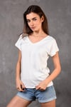 Kadın V Yaka Kısa Kol Düz Basic Beyaz Tişört -T-shirt-Tf The Fancy For You-8462-4-Kadın V Yaka Kısa Kol Düz Basic Beyaz Tişört 