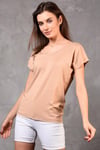 Kadın V Yaka Kısa Kol Düz Basic Kahverengi Tişört -T-shirt-Tf The Fancy For You-8462-2-Kadın V Yaka Kısa Kol Düz Basic Kahverengi Tişört 