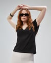 Kadın V Yaka Kısa Kol Düz Basic Siyah Tişört-T-shirt-Tf The Fancy For You-6219-3-Kadın V Yaka Kısa Kol Düz Basic Siyah Tişört