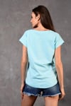 Kadın V Yaka Kısa Kol Düz Basic Turkuaz Tişört -T-shirt-Tf The Fancy For You-8462-3-Kadın V Yaka Kısa Kol Düz Basic Turkuaz Tişört 