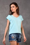 Kadın V Yaka Kısa Kol Düz Basic Turkuaz Tişört -T-shirt-Tf The Fancy For You-8462-3-Kadın V Yaka Kısa Kol Düz Basic Turkuaz Tişört 