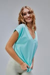 Kadın V Yaka Kısa Kol Düz Basic Turkuaz Tişört-T-shirt-Tf The Fancy For You-6219-4-Kadın V Yaka Kısa Kol Düz Basic Turkuaz Tişört