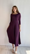 Kadın Viscon Kumaş Sırt Detaylı Truvakal Kol Midi Boy Elbise - Mürdüm -Elbise-Tf The Fancy For You-10142-Kadın Viscon Bisiklet Yaka Sırt Dekolteli Midi Boy Elbise