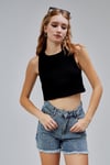 Kadın Yüksek Bel Taş İşlemeli Paça Püsküllü Kot Şort -Şort-Tf The Fancy For You-0003-Kadın Yüksek Bel Taş İşlemeli Paça Püsküllü Kot Şort