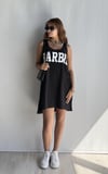 Kadın Yuvarlak Derin Yaka Baskı Detaylı Kalın Askılı Oversize Siyah Elbise -Elbise-Tf The Fancy For You-6340-4-Kadın Yuvarlak Derin Yaka Baskı Detaylı Kalın Askılı Oversize Siyah Elbise 