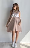 Kadın Yuvarlak Derin Yaka Baskı Detaylı Kalın Askılı Oversize Kahverengi Elbise -Elbise-Tf The Fancy For You-6340-2-Kadın Yuvarlak Derin Yaka Baskı Detaylı Kalın Askılı Oversize Kahverengi Elbise 
